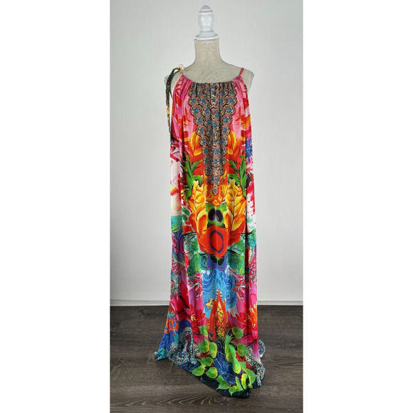 DKM Accessories Womens Colorful Tropical Beach Maxi Dress Kaftan One Size New - Picture 1 of 12